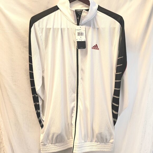 NWT Men Jacket Basketball Warm Up Athletic SZ M, L, White,Black, Full Zip P51450 - Picture 1 of 3